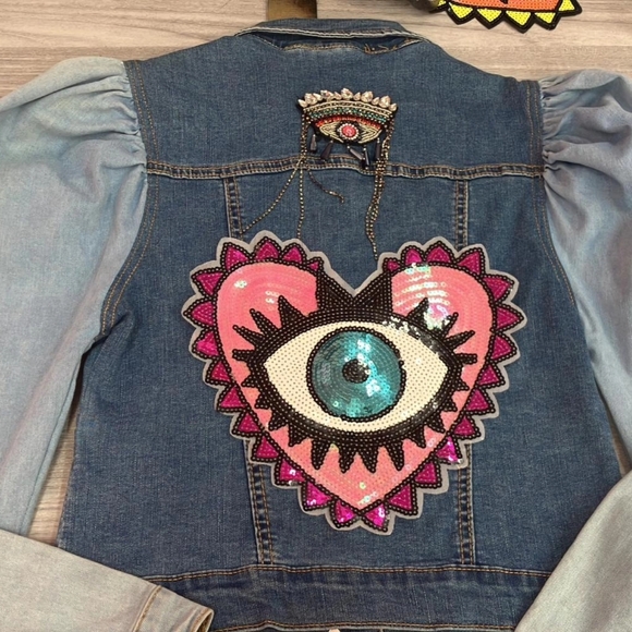 Evil Eye jean jacket handmade - Picture 1 of 3